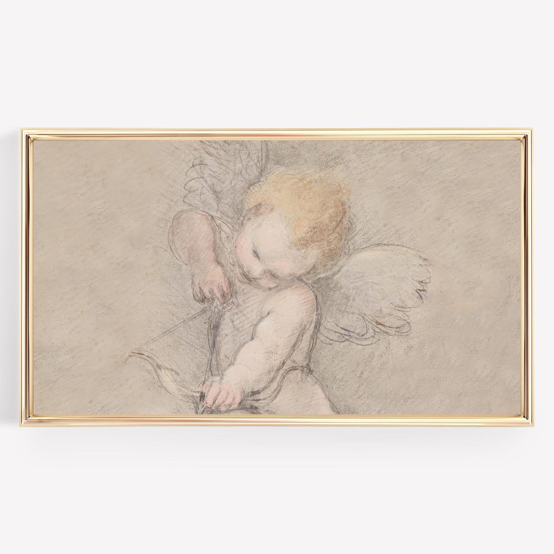 Vintage Cupid Sketch Sepia Angel Bow Drawing Romantic Poster