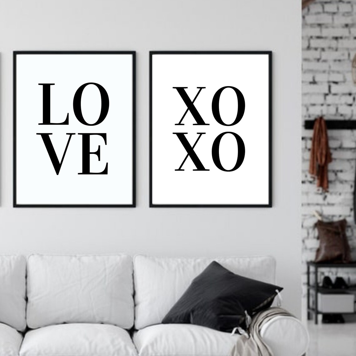Love Xoxo Typography Set of 2 Minimalist Black White Bedroom Wall Art - Image 4