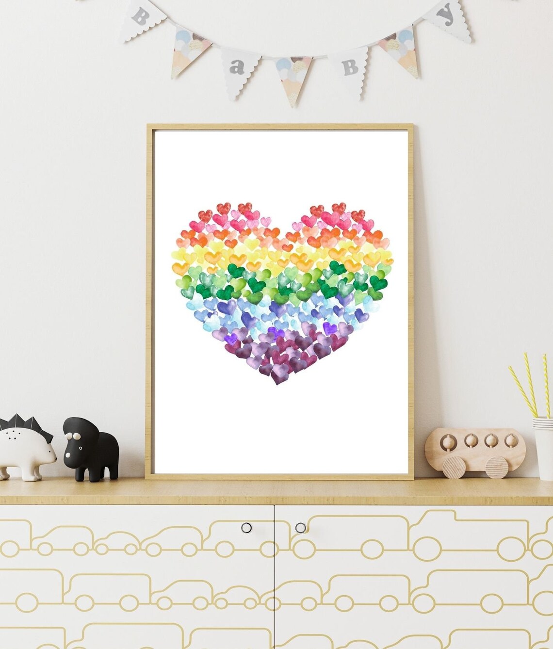 Rainbow Watercolor Hearts Love LGBTQ Pride Nursery Sweet Art Print - Image 2
