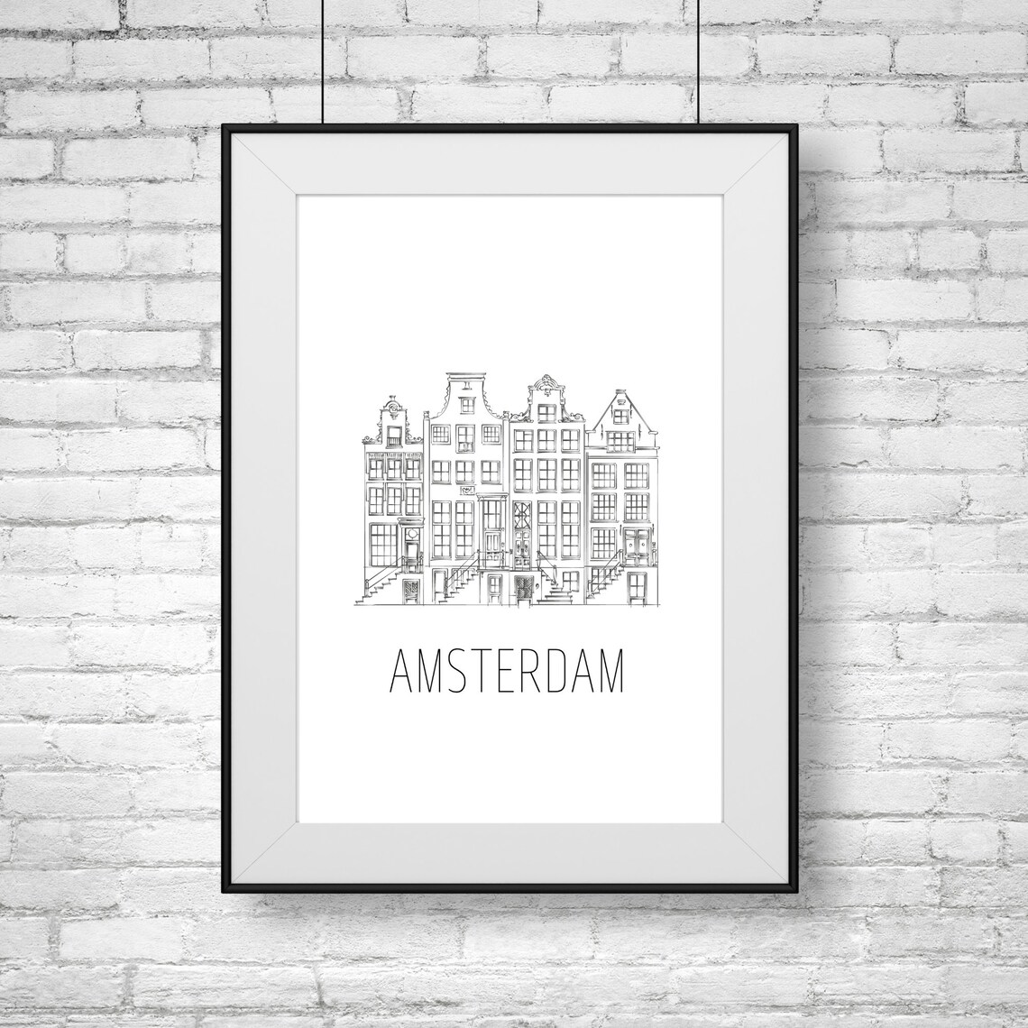 Amsterdam Canal Houses Line Art Sketch Minimalist Travel Poster - Image 2