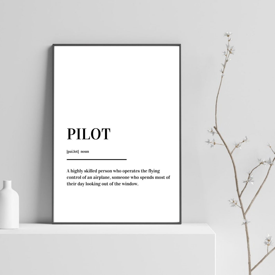Pilot Funny Definition Aviation Gift Minimalist Dictionary Poster