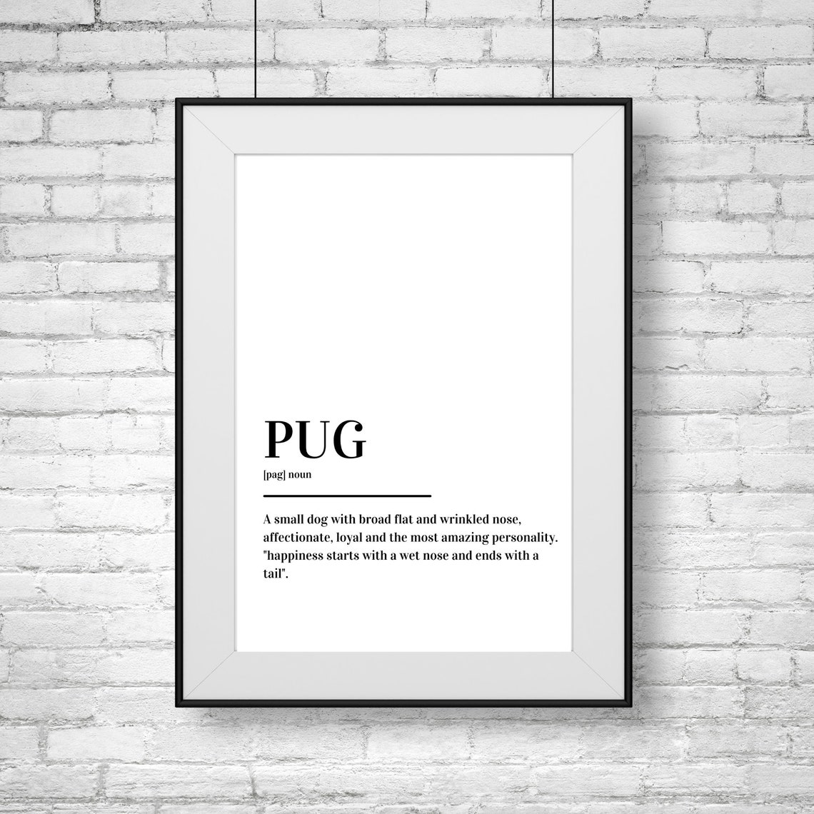 Pug Breed Definition Dog Lover Dictionary Style Typography Poster - Image 2