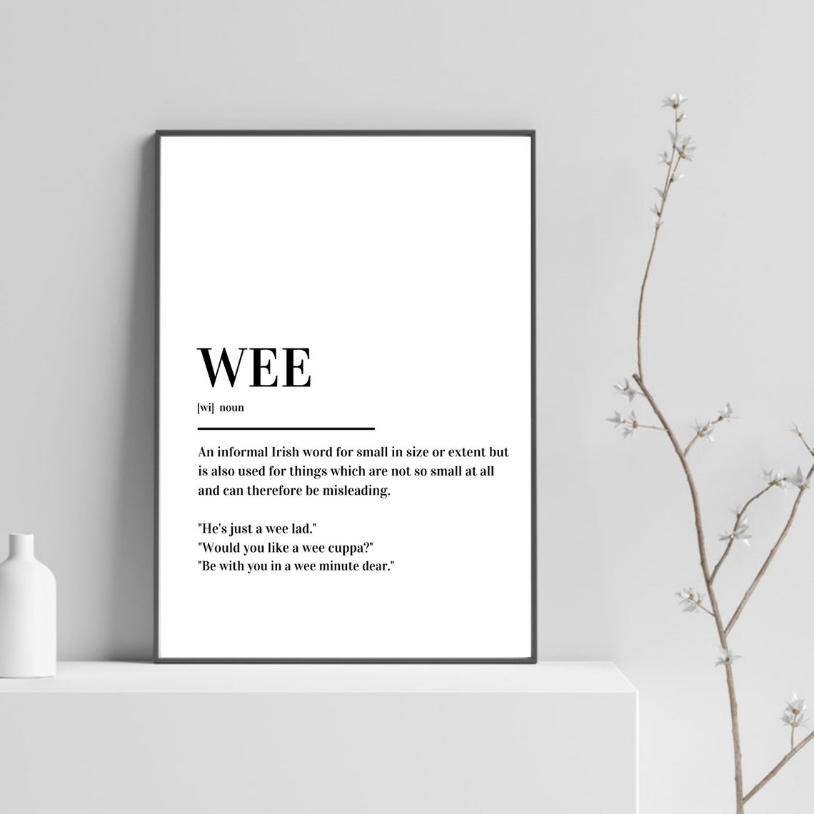 Wee Irish Word Definition Dictionary Minimalist Black White Poster