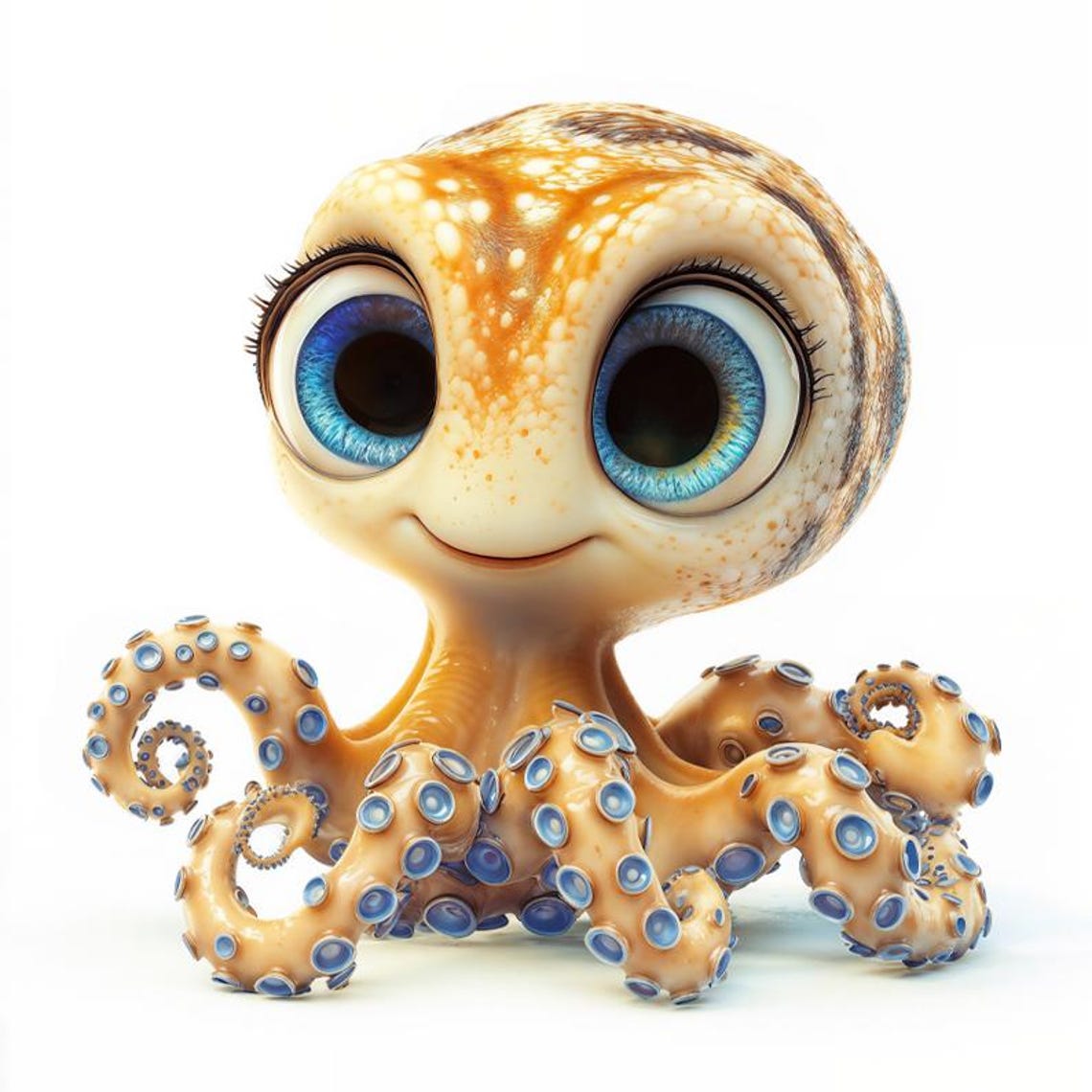 Cute Baby Octopus with Big Blue Eyes Ocean Kids Nursery Poster