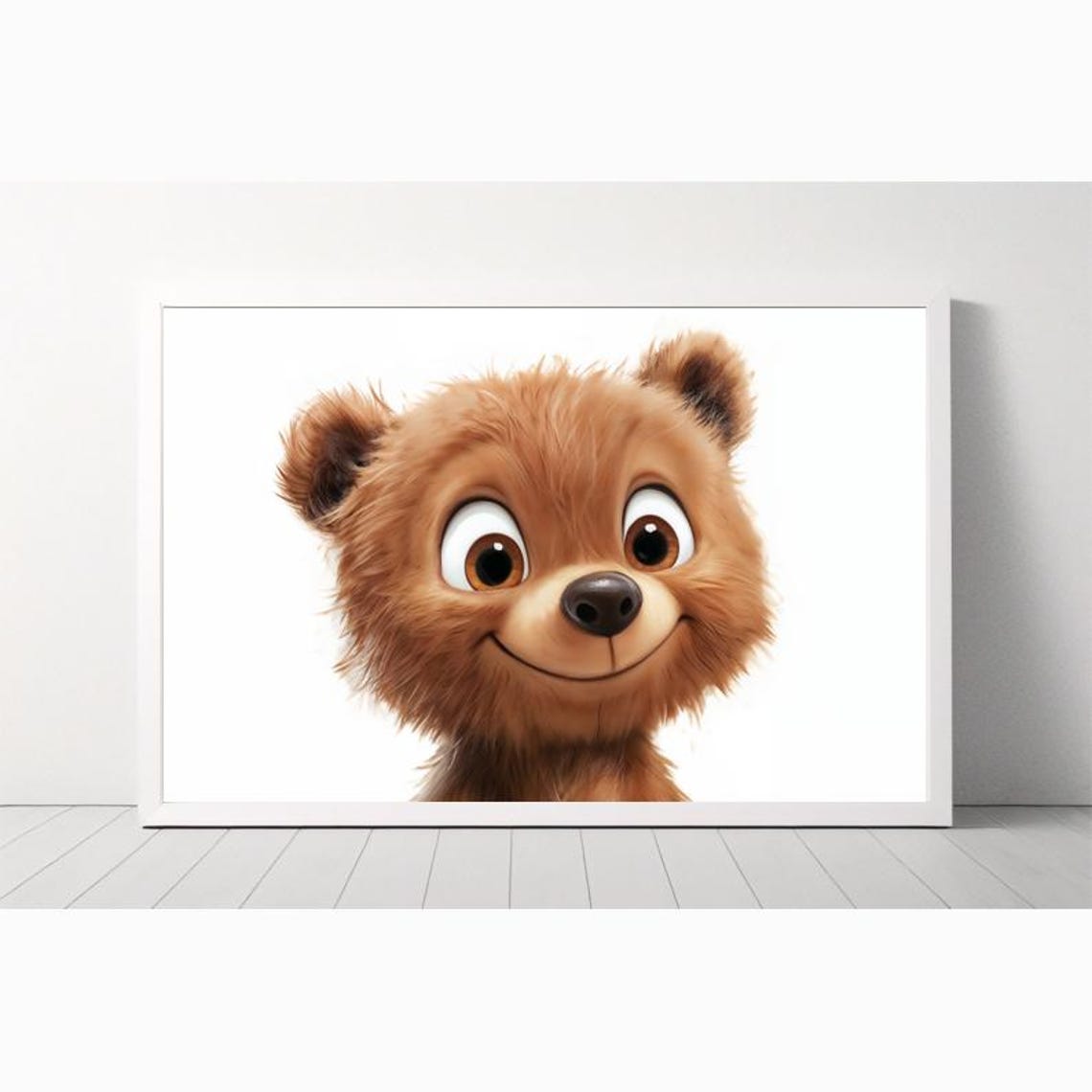 Happy Baby Bear Sitting and Smiling Cute Woodland Nursery Poster - Image 4