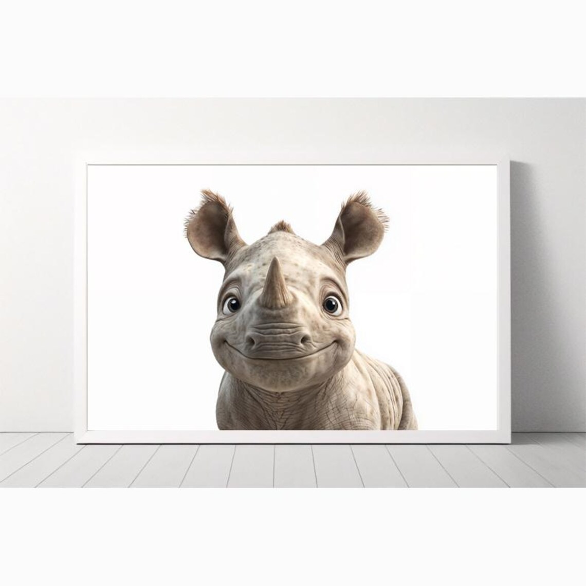 Cute Smiling Baby Rhino with Big Ears Safari Animal Nursery Poster - Image 4