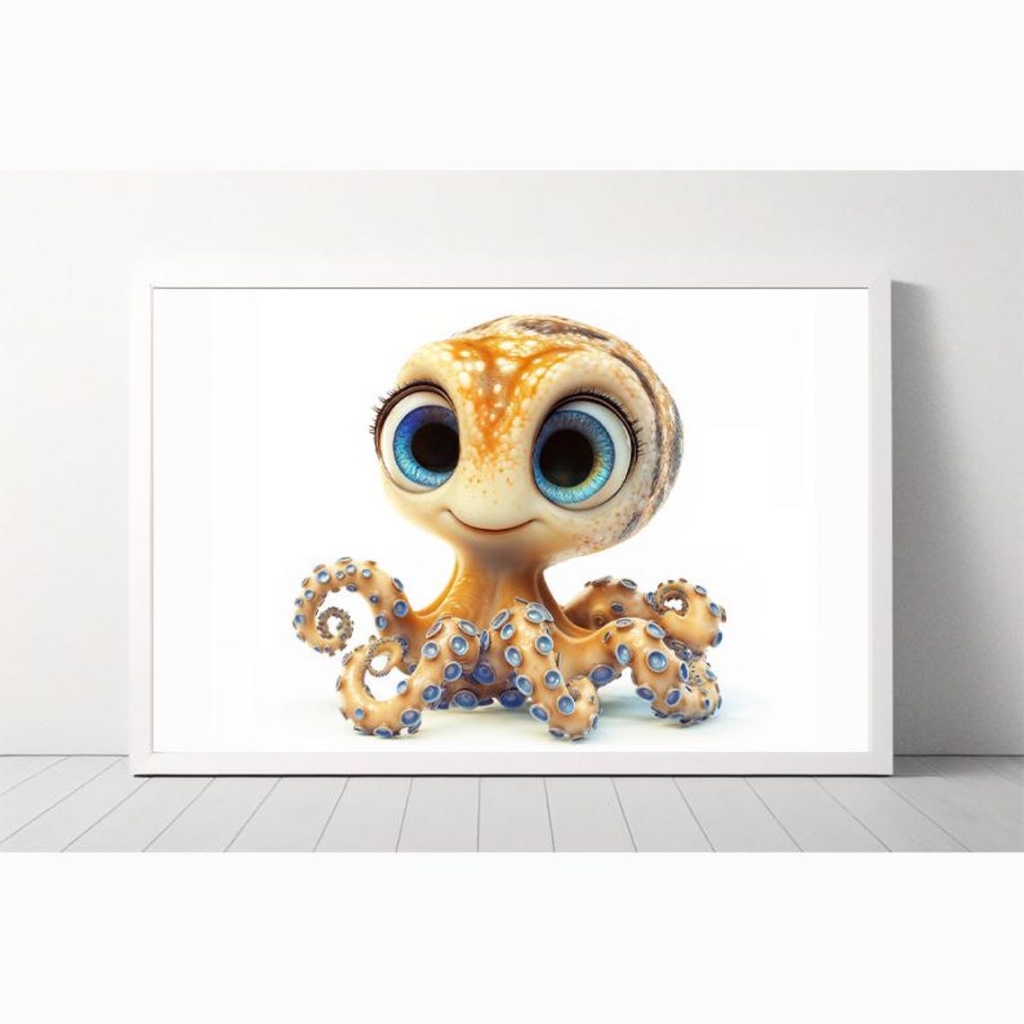 Cute Baby Octopus with Big Blue Eyes Ocean Kids Nursery Poster - Image 4