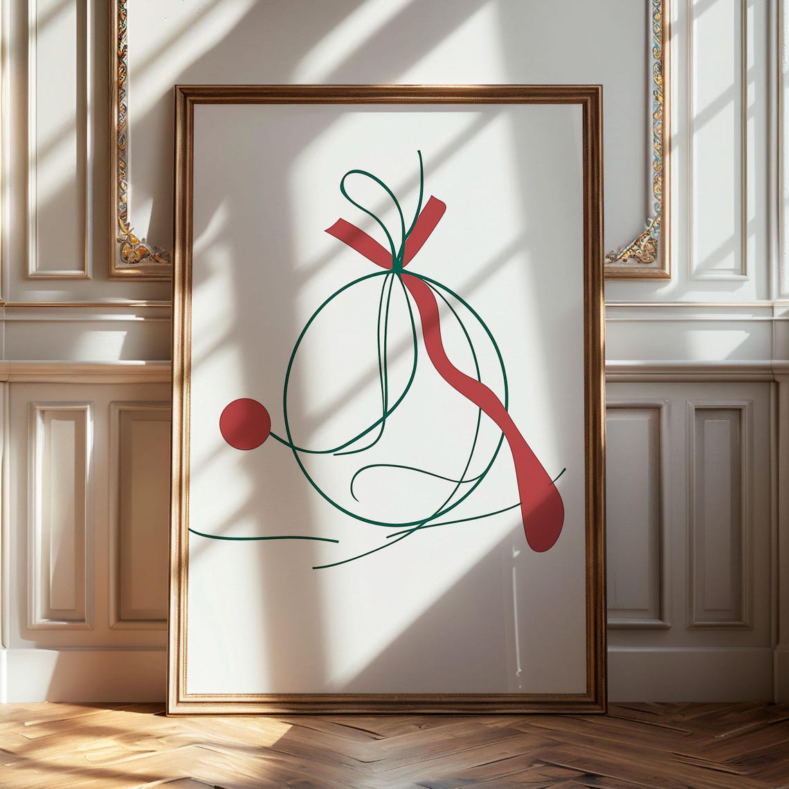 Minimalist Line Art Christmas Bauble With Red Ribbon Card Poster - Image 5