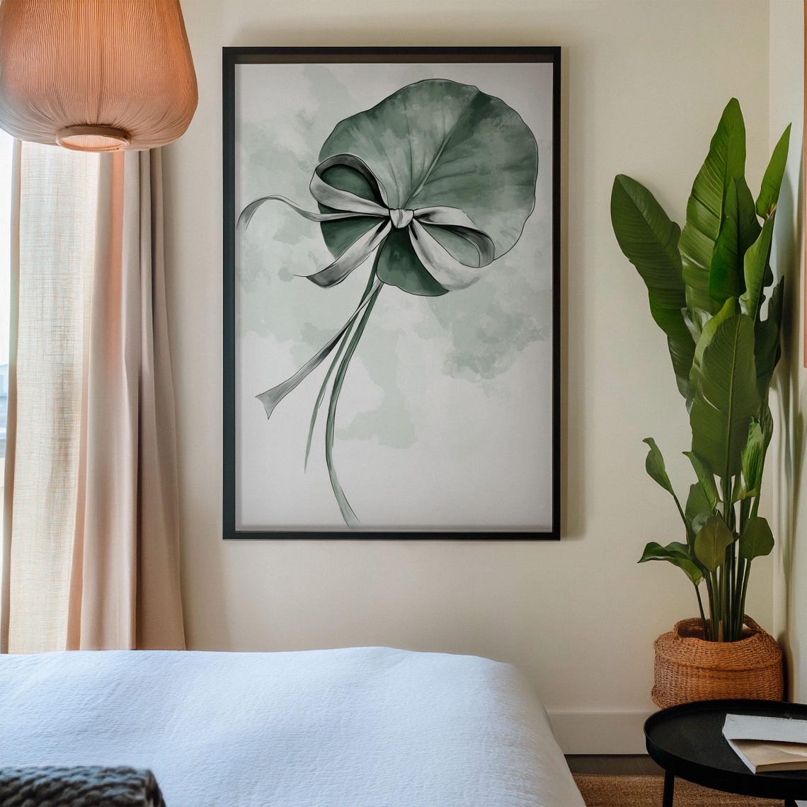 Water Lily Leaf with Gray Ribbon Sage Green Botanical Decor Poster - Image 2