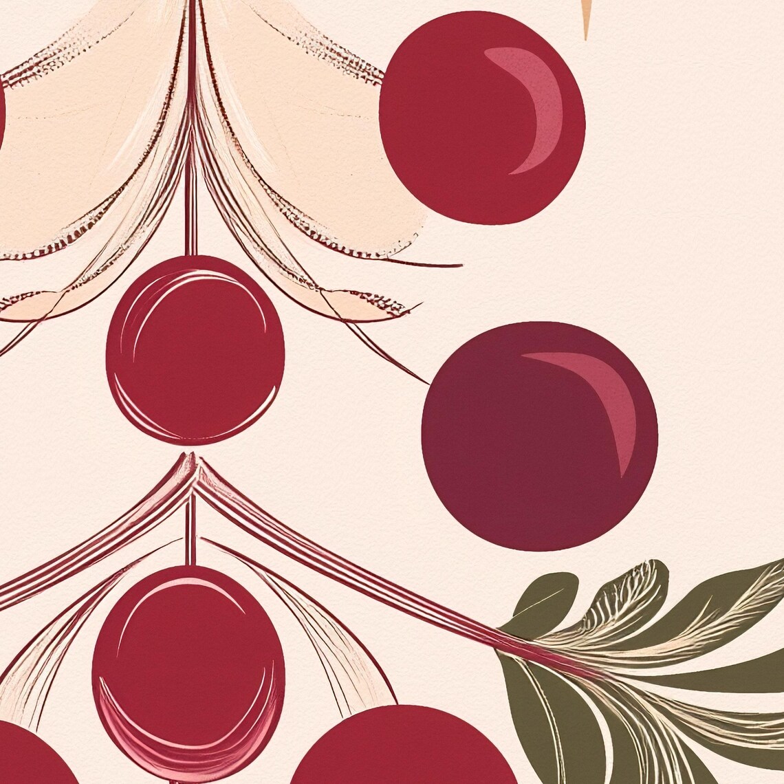 Red Berry Christmas Tree Gold Bow Elegant Holiday Art Poster - Image 2