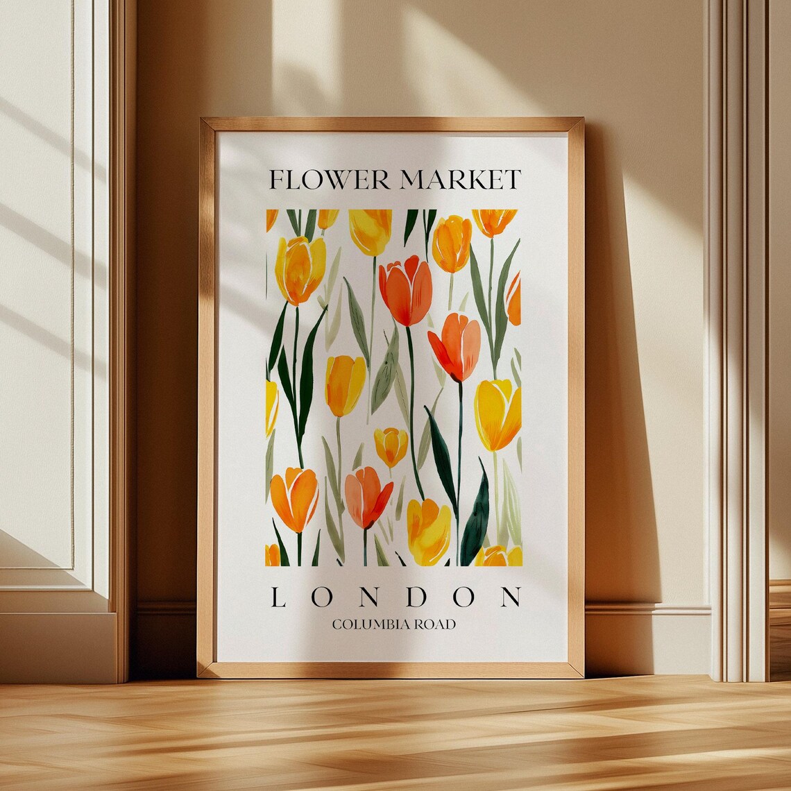London Flower Market Orange Tulips Watercolor Columbia Road Poster