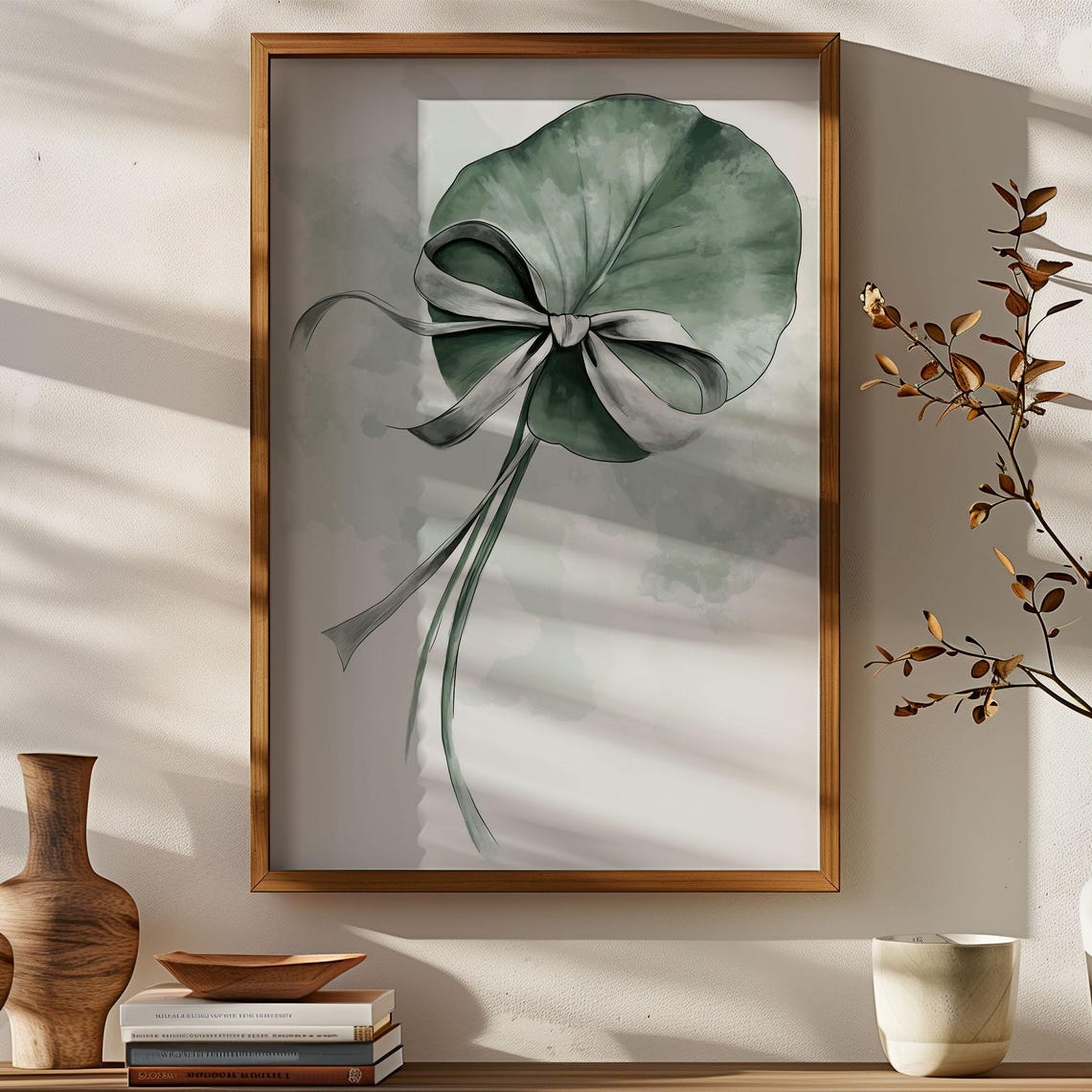 Water Lily Leaf with Gray Ribbon Sage Green Botanical Decor Poster - Image 4