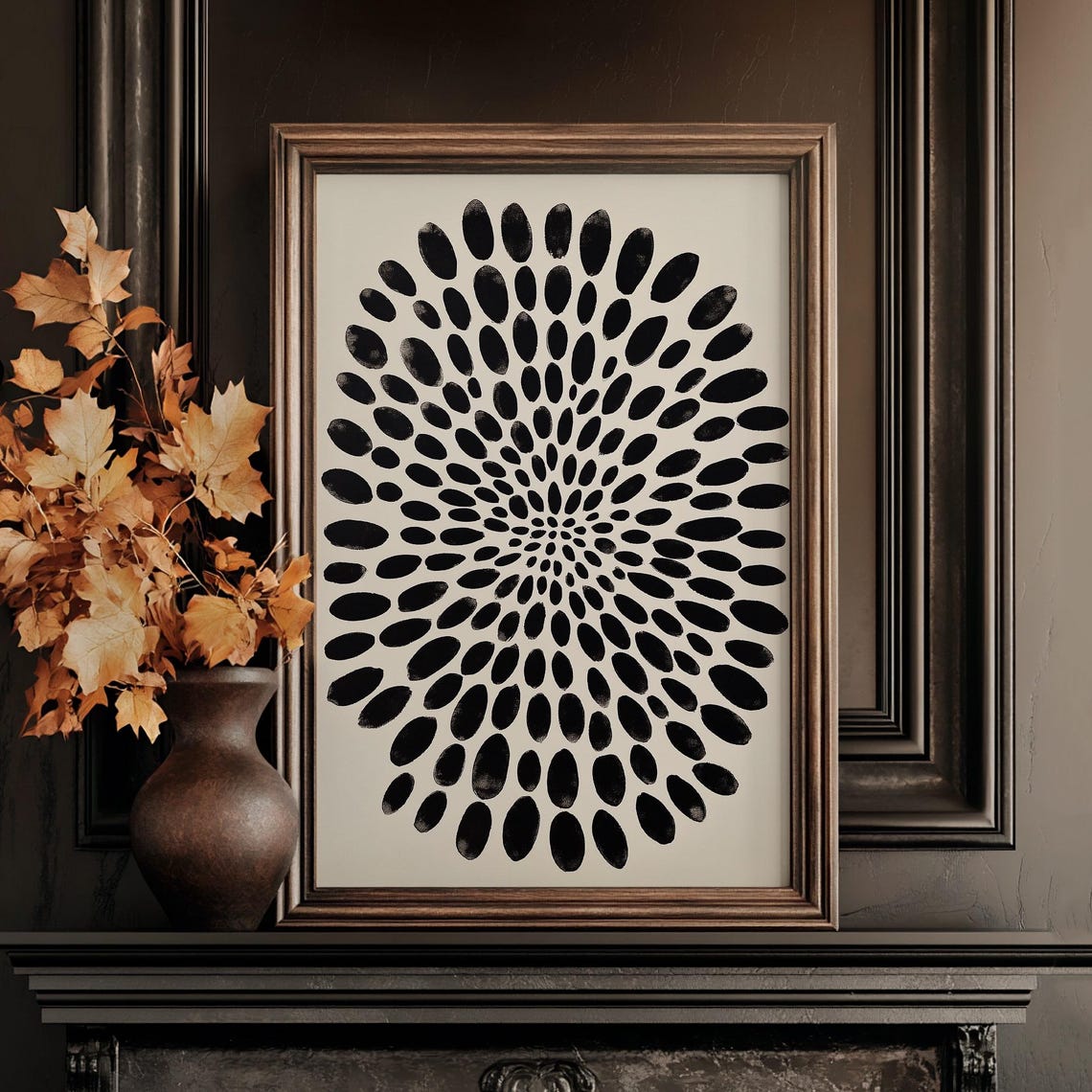 Black Dot Mandala Radial Abstract Japandi Minimalist Wall Poster - Image 4