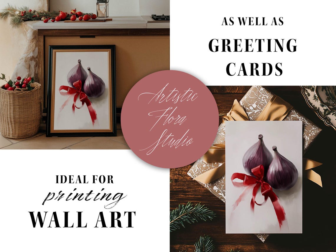Purple Figs Tied With Red Satin Bow Rustic Fruit Kitchen Art Poster - Image 2