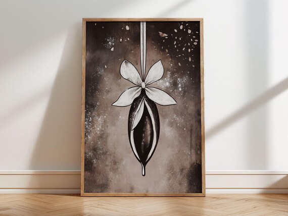 Dark Cocoa Pod Hanging Ornament Ribbon Moody Christmas Poster