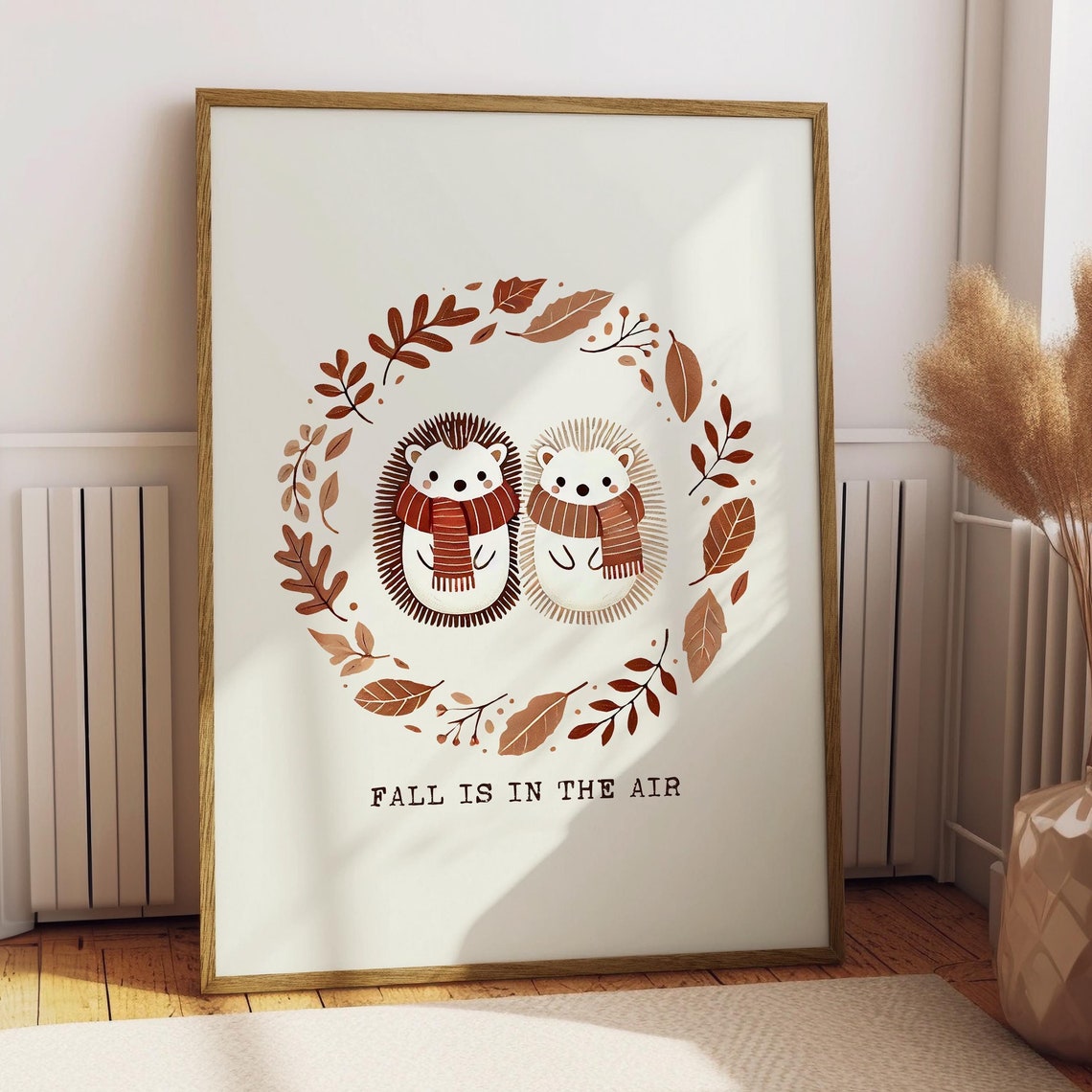 Fall Is in the Air Cute Hedgehogs Autumn Leaves Wreath Poster