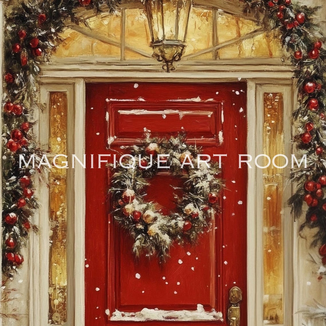 Vintage Christmas Pets Wall Art Holiday Winter Dogs Oil Painting Art Farmhouse Decor Dog Lover Christmas W8 - Image 2