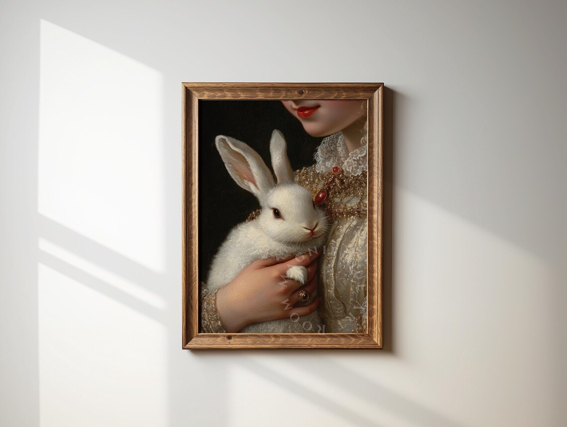 Vintage Moody White Rabbit Royal Portrait Art Print - Image 2