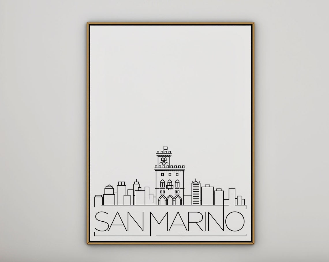 San Marino Medieval Tower Minimalist Skyline Line Art Poster