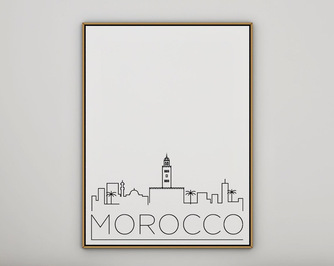 Morocco Minimalist Black White Line Art Skyline City Poster Home Decor