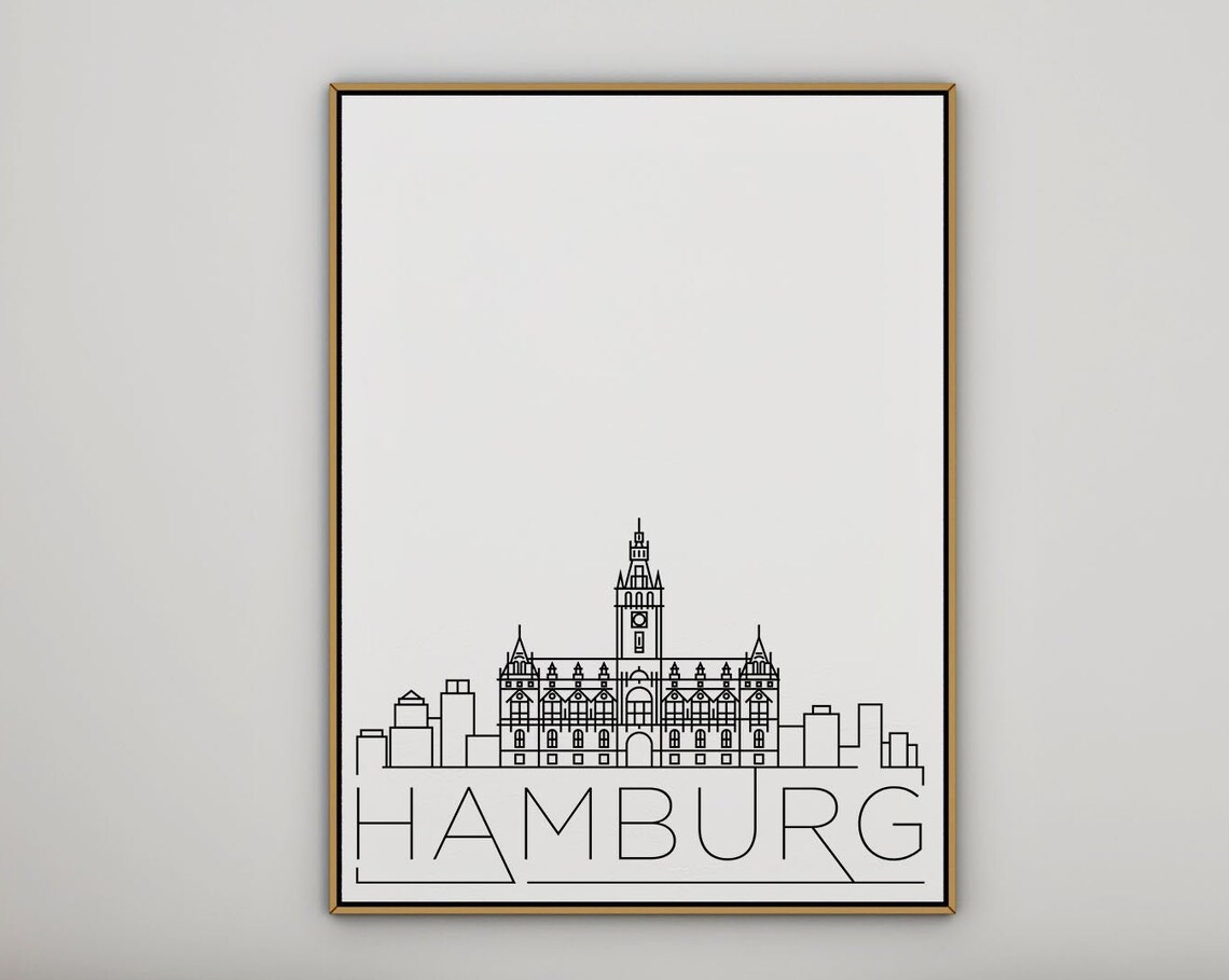 Hamburg Rathaus Clock Tower Minimalist Skyline Line Art Poster