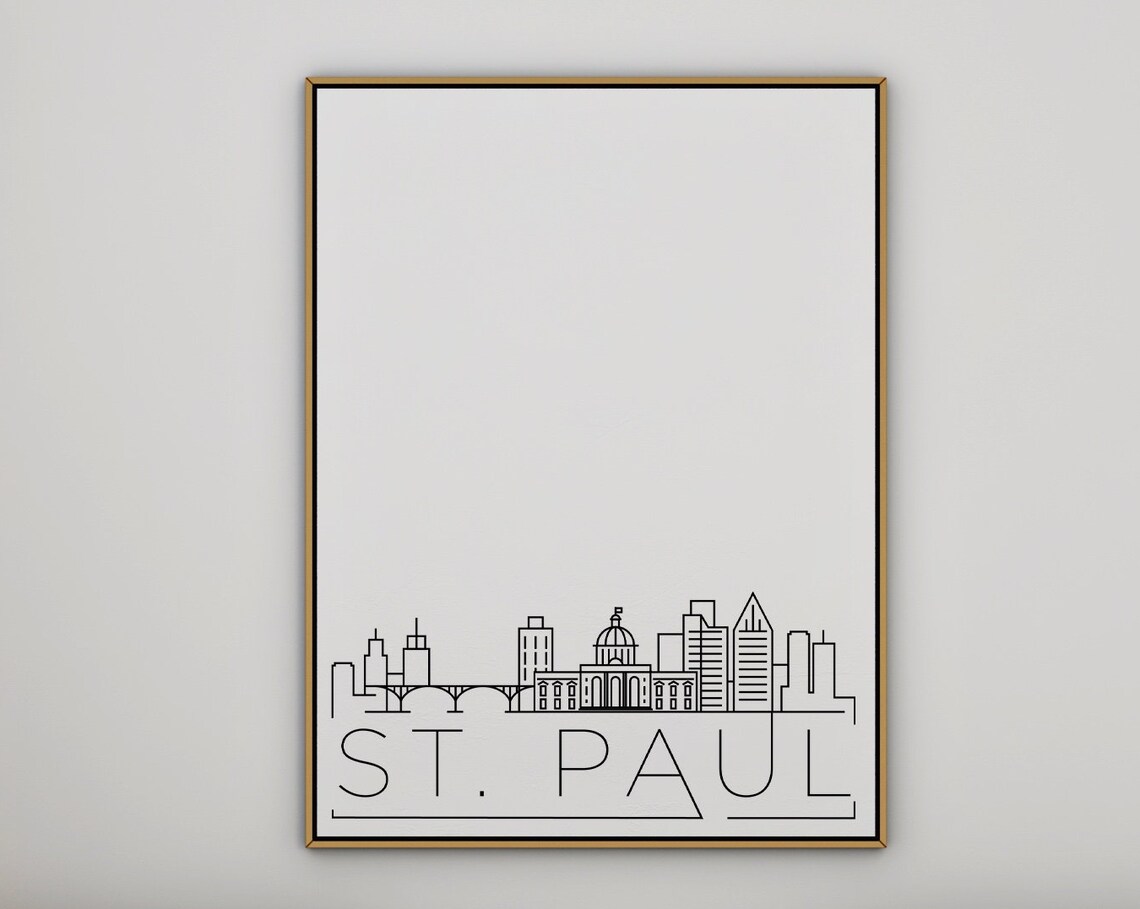 St. Paul Skyline Minimalist Line Art Black And White Minnesota Travel Poster