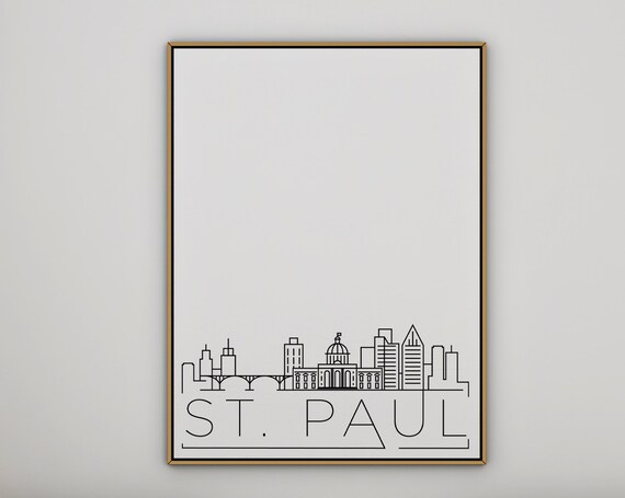 St. Paul Skyline Minimalist Line Art Black And White Minnesota Travel Poster