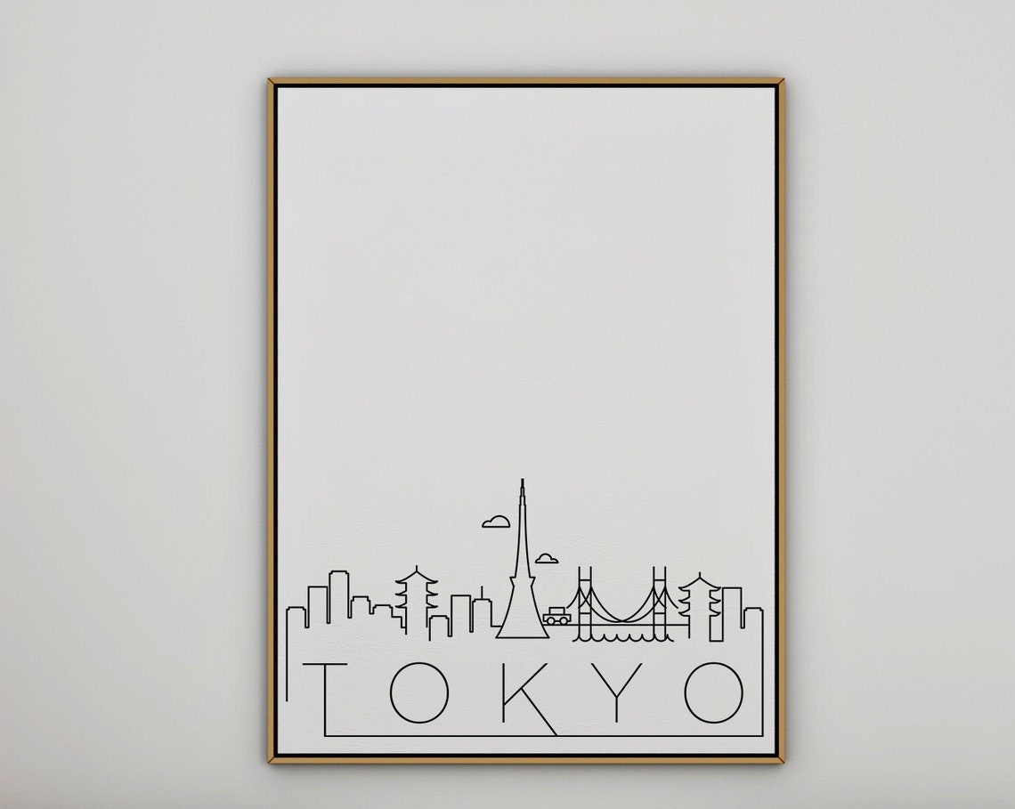 Tokyo Japan Tokyo Tower Bridge Minimalist Skyline Line Art Poster