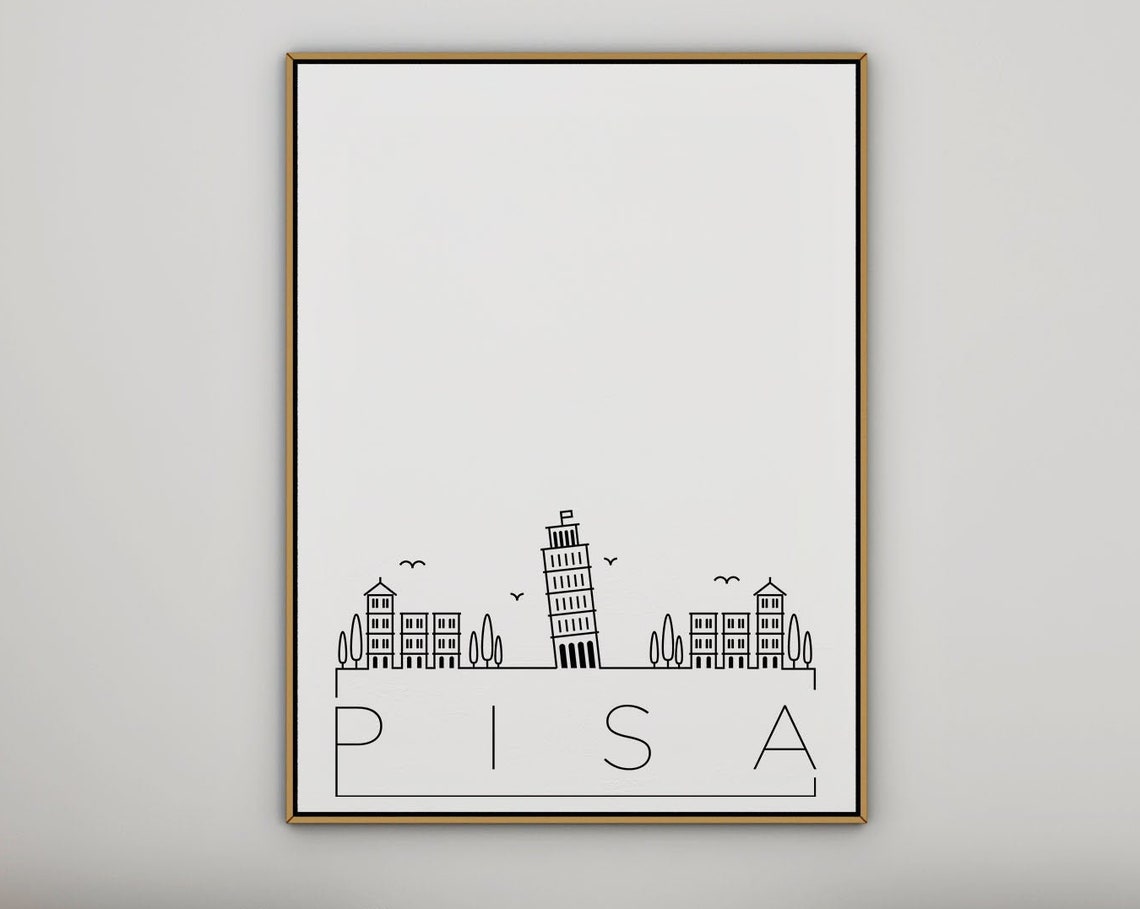 Pisa Italy Leaning Tower Cypress Minimalist Skyline Line Art Poster