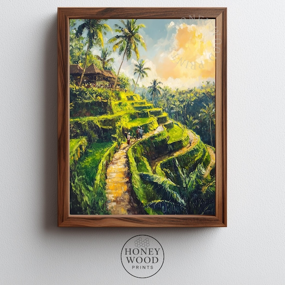 Bali Rice Terraces Golden Hour Tropical Landscape Oil Painting Print