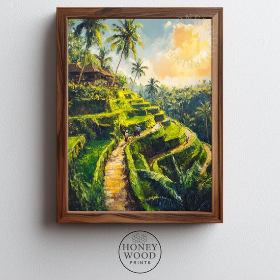Tropical Scene Balinese Rice Terraces In Golden Hour Glow Exotic Landscape Art Warm Vibrant Wall Decor 259