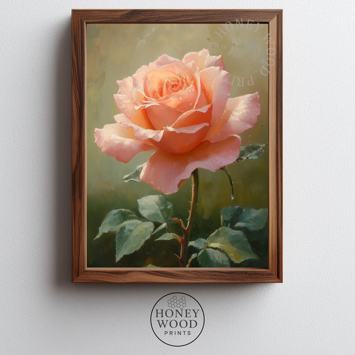 Blush Pink Rose Bloom Close Up Vintage Oil Painting Floral Wall Art