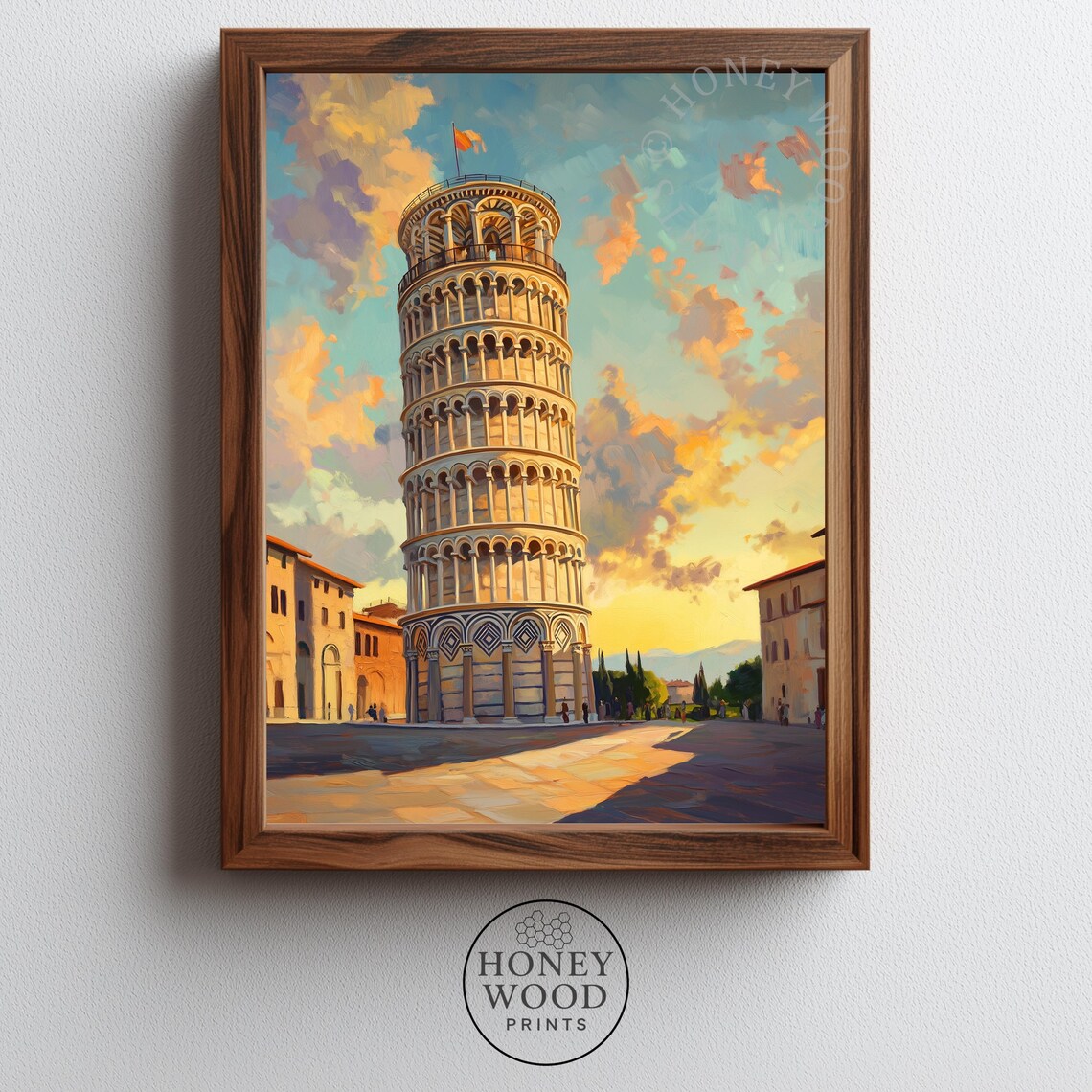 Leaning Tower of Pisa Sunset Oil Painting Italy Landmark Poster