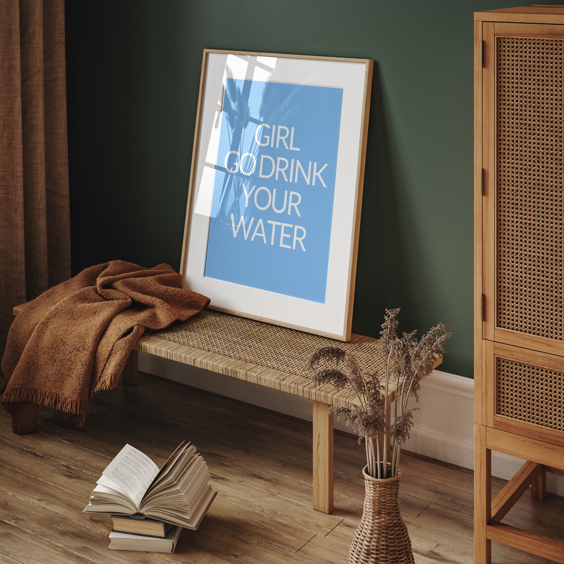 Girl Go Drink Your Water Blue Reminder Hydration Quote Poster - Image 2