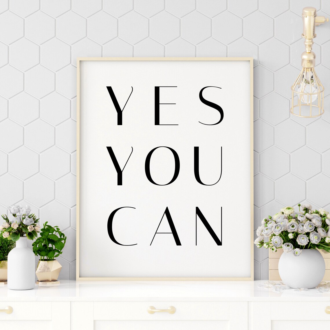 Yes You Can Motivational Quote Black and White Minimalist Typography Poster