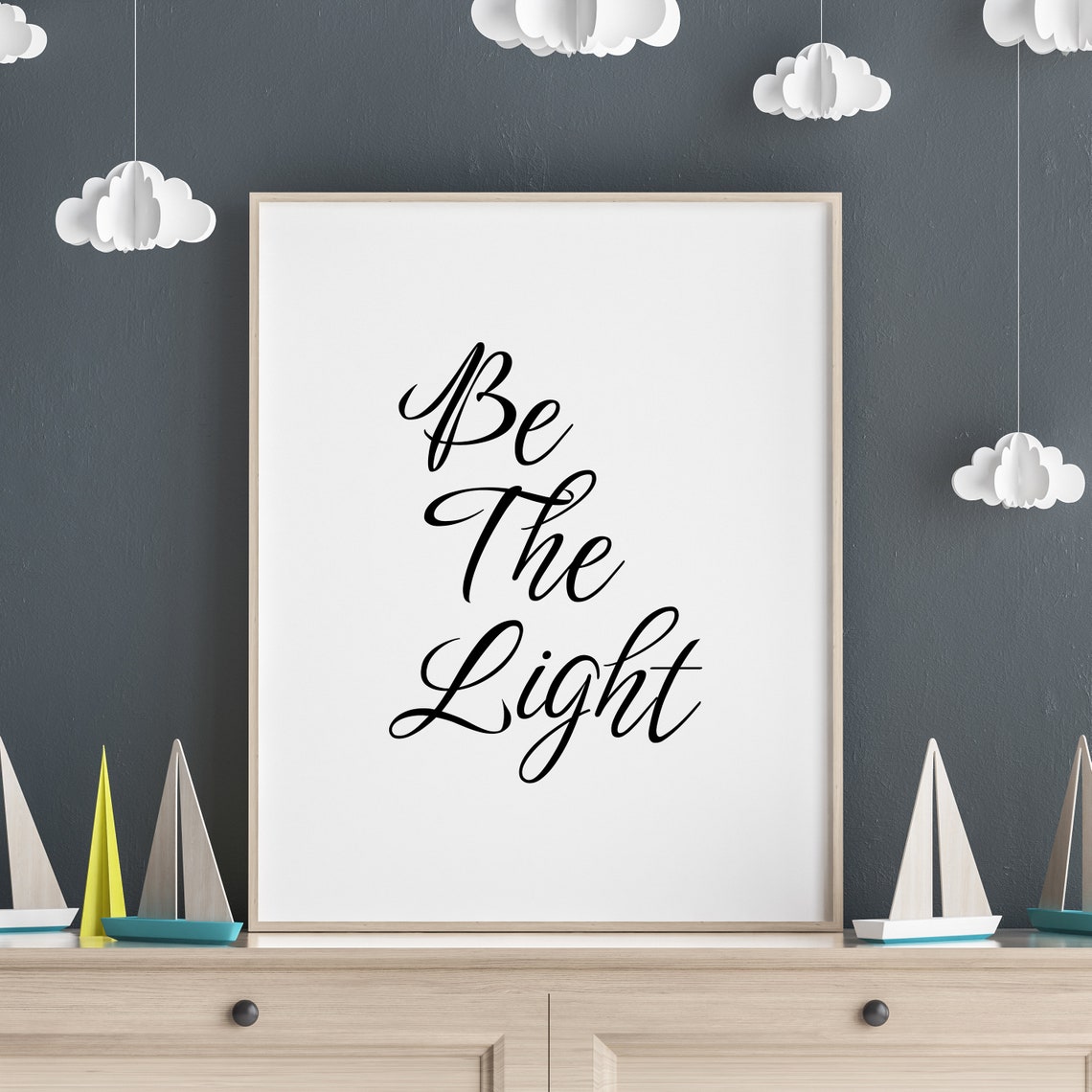 Be The Light Elegant Script Typography Inspirational Decor Poster