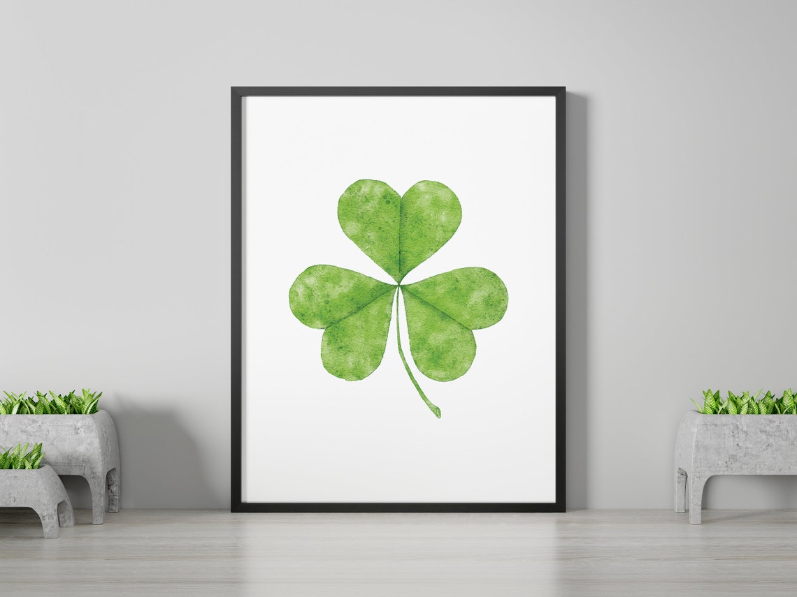Watercolor Shamrock Single Green Clover St Patricks Day Art Print - Image 2