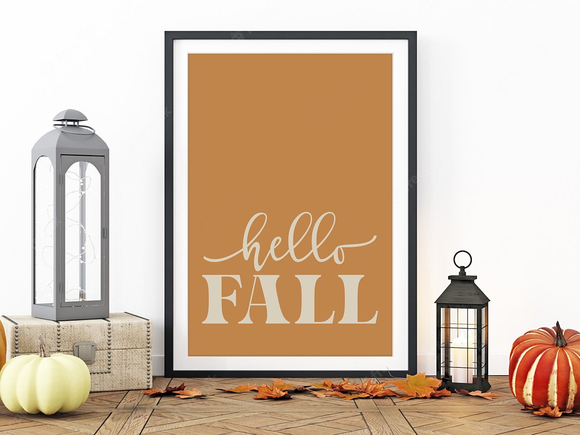 Hello Fall Caramel Cream Script Modern Autumn Typography Print - Image 2