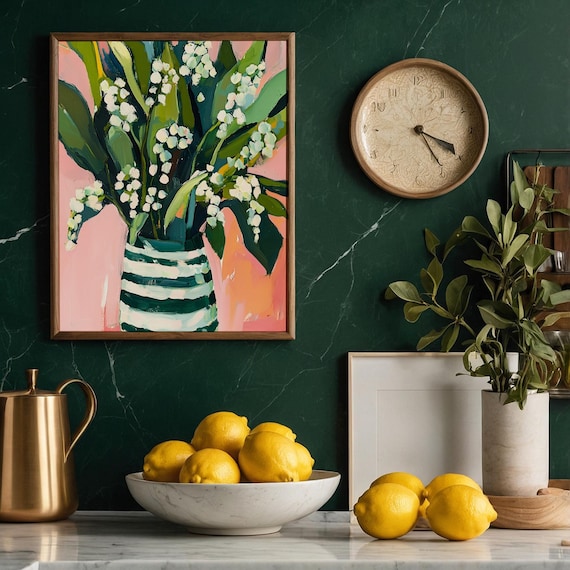 Lily of the Valley Oil Painting, Bold Floral Art Print