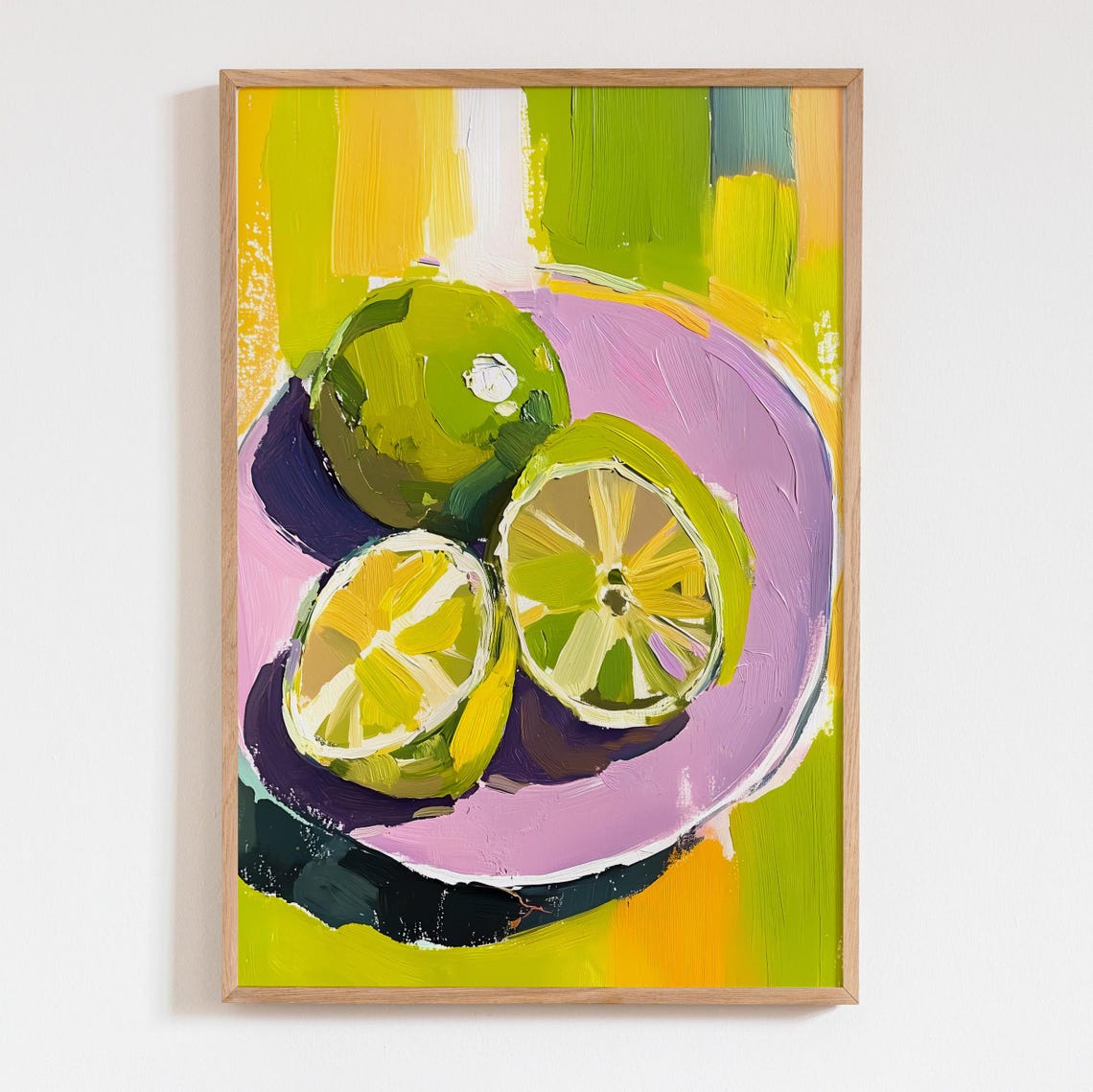 Fresh Limes on Purple Plate Acrylic Citrus Kitchen Food Poster