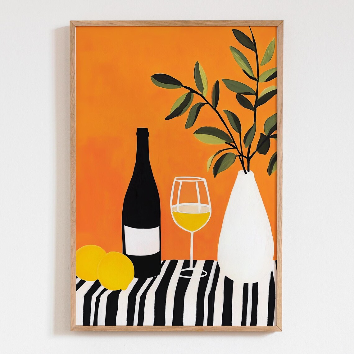 Orange Acrylic Wine Bottle Lemons Art Print