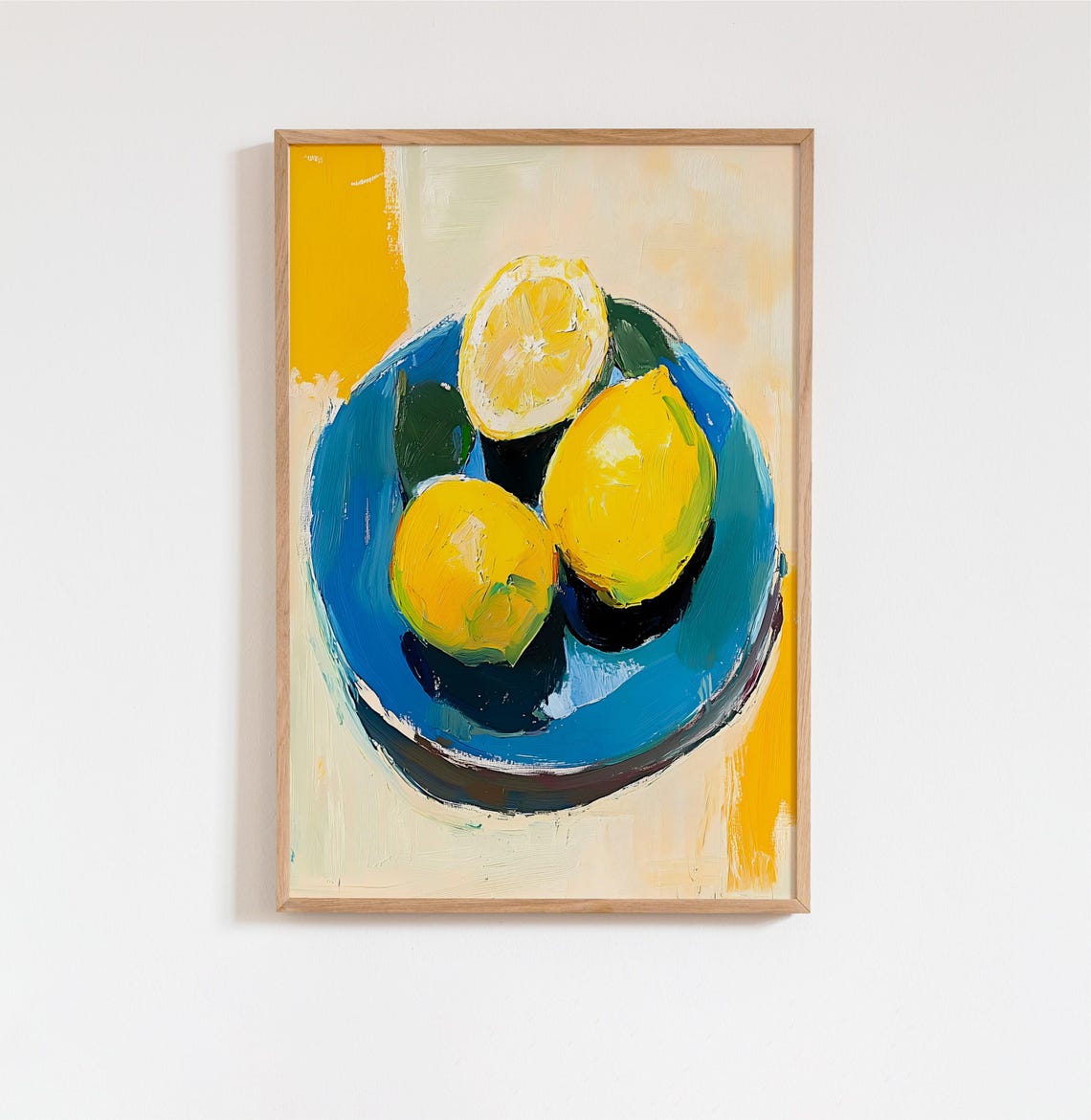Fresh Lemons on Blue Plate Acrylic Still Life Kitchen Poster