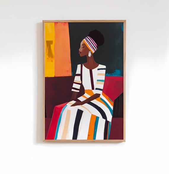 Contrast Dark Multicolored Acrylic African Abstract Woman Modern Large Wall Art Bold Decor