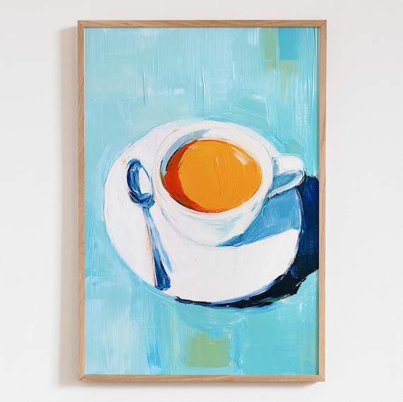 Espresso Cup From Above Turquoise Acrylic Coffee Still Life Art Poster
