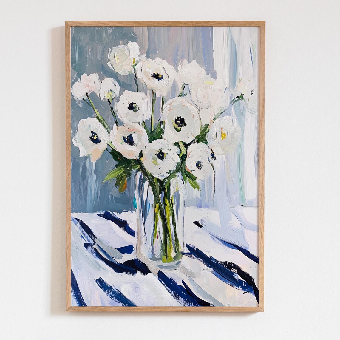 White Anemone Watercolor Art Print, Floral Botanical Poster