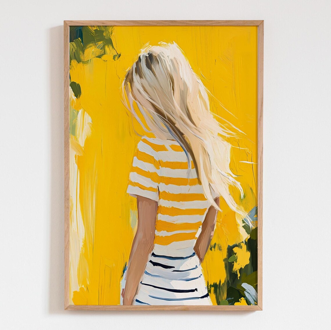 Blonde Girl In Yellow Striped Clothes Art Print