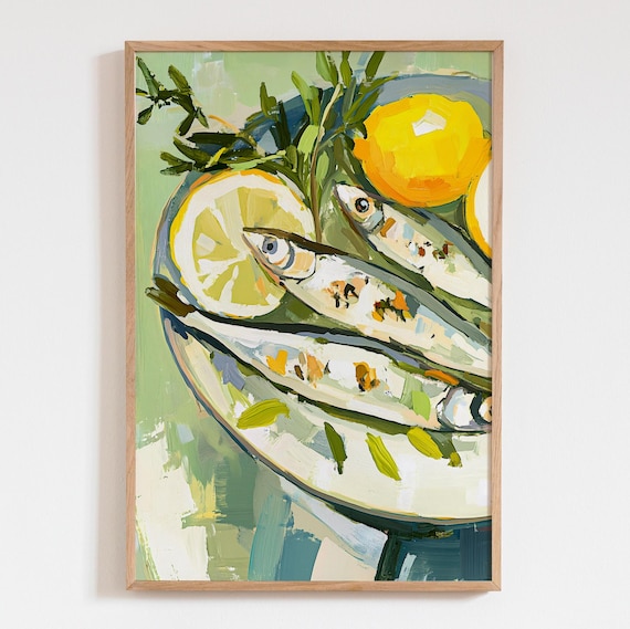 Sardines and Lemons Mediterranean Still Life Kitchen Wall Poster