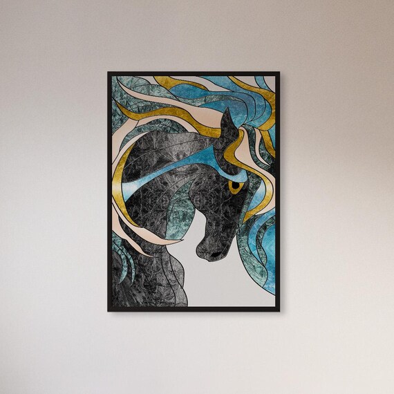 Framed Abstract Horse Wall Art Print Bold Modern Animal Poster With Flowing Lines Unique Equine Decor Gift For Ranch Home Or Lover