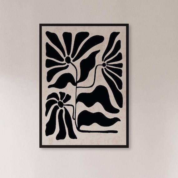 Black And White Abstract Botanical Floral Cutout Modern Poster