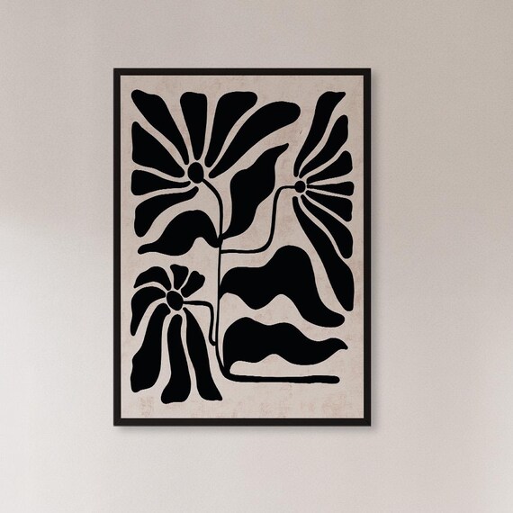 Framed Abstract Floral Leaf Wall Art Print Matisse Inspired Black White Poster Minimalist Bold Botanical Decor For Modern Interiors